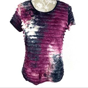 Notations Ruffle Detail Tie Dye Pink Top T-shirt Short Sleeve Medium